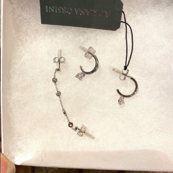 Adriana Orsini CZ Ear Crawler Earrings Silver New - Picture 5 of 8